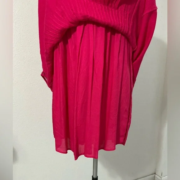 hot pink dress online Hot Pink Dress With A Chunky Embroidered Bishop Sleeves And Collar Neckline
